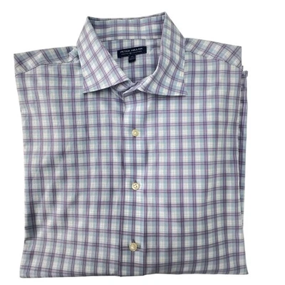 Camisa Peter Millar Corona Artesanal XL A Cuadros Abotonada Para Hombres Manga Larga Preppy Work Foto 1 de 4