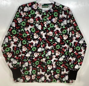 Weihnachten Scrub Jacke Oberteil Damengröße XS Urlaub Mantel Eisbären Schneemänner gebraucht, in einwandfreiem Zustand - Bild 1 von 3