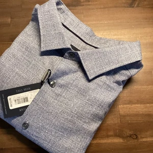 Hart Schaffner Marx Tallman 3XT Blue Textured Cotton Dress Shirt Men Long Sleeve - Picture 1 of 10
