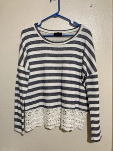 Lumiere Medium Sweater Top Stripes Blue White With Lace Bottom - Picture 1 of 9