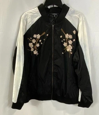 Torrid Women Black Floral Embroidered Bomber Jacket Sz3 - Image 1 of 4