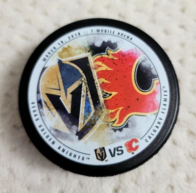 Limited Edition Vegas Golden Knights vs Calgary Flames 2018 In Glas Co Puck - Image 1 of 4