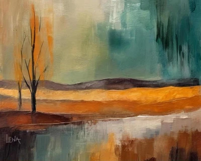 Original Oil Painting 30x24” American Abstract Landscape Teal Orange Art Signed - Image 1 of 4