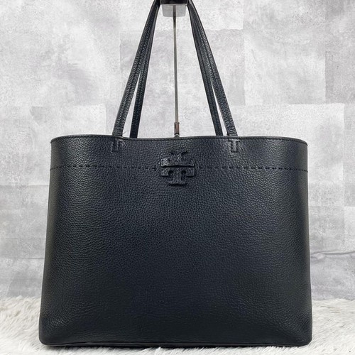 Tory Burch Tote Bag McGraw Stitch A4 Storage Autentica Pelle Nera dal Giappone