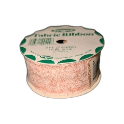Vintage Lace Ribbon Spool Pink/Peach Berwick 9 feet 1 1/2" wide - Image 1 of 4