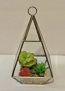 Geometric Pyramid Terrarium Hanging/Tabletop Planter Artificial Succulents - Picture 1 of 8