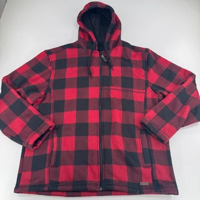 Smith's Workwear флис пальто куртка мужская красный черный буйвол чек молнии с капюшоном XL - Изображение 1 из 4