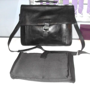 MALETÍN DE CUERO NEGRO CALIDAD HIDESIGN CARTERA PORTÁTIL TABLET BOLSO DE HOMBRO - Imagen 1 de 10