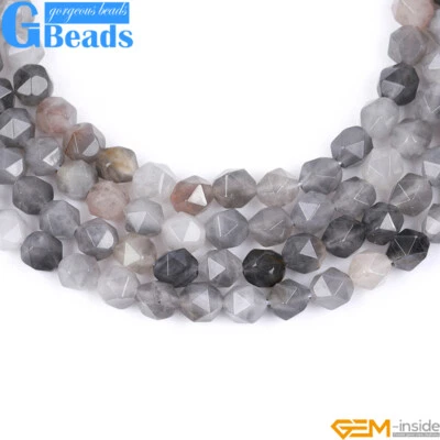 Натуральный драгоценный камень серый облачный кварц многоугольный граненый круглый бисер 15» бусы - Изображение 1 из 4