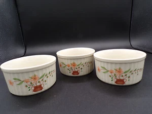 3 Vintage Countryside Stoneware Ribbed Ramekins Mini Souffle/Casserole 8oz I24 - Imagen 1 de 7