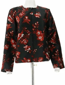 Dennis Basso Floral Jacquard Cropped Jacket-Garnet Red Combo-Reg 8-NEW-A301451 - Picture 1 of 2