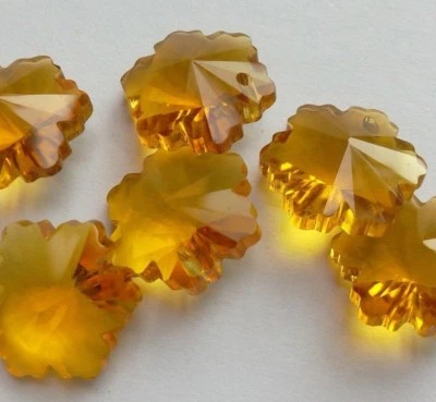 6 Amber, Faceted Glass Flower Beads. 15mm. Jewellery/Embellish/Sew - Image 1 of 4