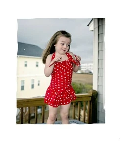 qyqkfly Girl Polka Dot Halter Swimdress Red Size 14 6952 - Picture 1 of 2
