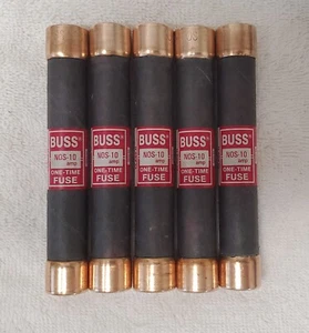 BUSSMANN (Qty 5)  NOS-10 One-Time Fuse 600V  10 Amp H Fuse - New Open Box - Picture 1 of 3