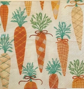 two Individual Carrots Easter Spring beverage paper napkins Decoupage Bunny - Picture 1 of 4
