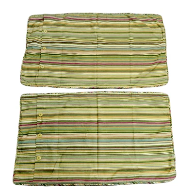 Crate and Barrel Set 2 Riley KING Pillow Shams Green Red Orange Striped Buttons Foto 1 de 4