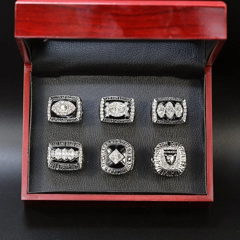 6 Pcs Los Angeles Raiders Championship Rings with Display Box Cover