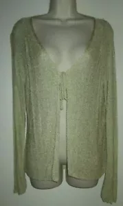 CAROL HORN Cardigan SWEATER M Tie Front GREEN Long Sleeves - Picture 1 of 2
