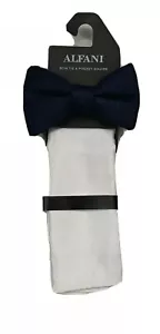Aflani Mens Dark Blue Hudson Dot Pre-Tied Bow Tie & Solid White Pocket Square - Picture 1 of 7
