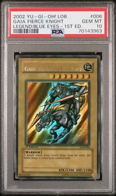 Yugioh Gaia the Fierce Knight 1st Ed LOB Wavy Faded LOWERED NAME PSA 10 GEM MINT - Image 1 of 2