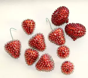 10 VTG Strawberry Ornaments Push Pins Sequins Beads Colorful Handmade READ-#12 - Picture 1 of 9