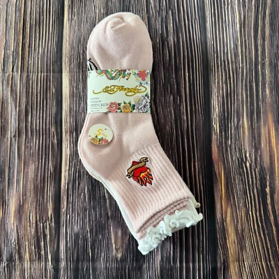 Ed Hardy Mujeres 5 Pares Moda Medio Crew Calcetines Zapato 4-10 Volantes Corazón Foto 1 de 4