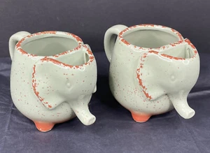 Elephant Shaped 16 Oz Ceramic Mint Green Speckled Tea Cups With Tea Bag Holder - Picture 1 of 11