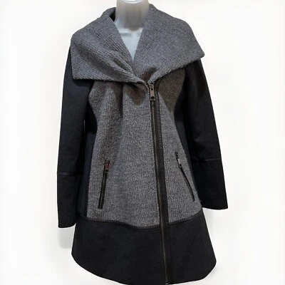 Abrigo de invierno gris Guess para mujer con cremallera chal cuello mezcla de lana talla M Foto 1 de 4