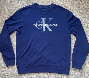 Herren Calvin Klein Jeans Sweater Pullover Gr. Medium Crew Langarm Navy Blau - Bild 1 von 8