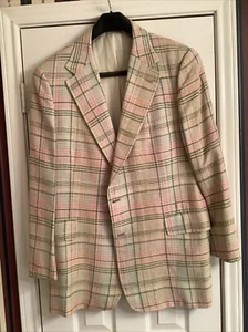 VINTAGE Neiman Marcus Green Pink Plaid Blazer Sport Coat Jacket 46 Wool - Picture 1 of 17