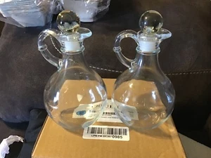Glass Oil and Vinegar Cruets (Set of 2); Round Glass Oil Dispenser Bottles - Picture 1 of 3