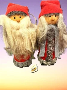 Tomte Sweden Larssons Tra Vtg Santa & Mrs Claus SET 2 Wood Figures 13" FUR, Tag - Picture 1 of 12
