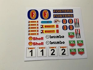 Juego de calcomanías precortadas Scalextric/Slotcar A8810 Fosters, Shell, Tag Heuer, Champion - Imagen 1 de 4