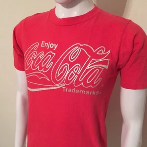 Rare VTG 80's Tinsel Graphic ENJOY COCA COLA COKE T-SHIRT • Men's Modern Small - Picture 1 of 11