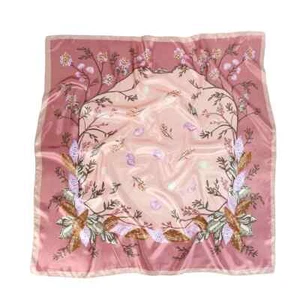 Seidentuch 90 cm Damen lässig schlicht Stil rosa Feder Blume Satin Druck - Bild 1 von 1