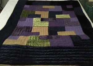 Throw blanket soft Velvet & Rayon 60 X 50 Boho gold purple navy green geometric - Picture 1 of 9