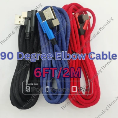 3PACK 90 Degree Elbow USB Charger Cable 6FT For iPhone 14 13 12 11 Charging Cord - Image 1 of 4