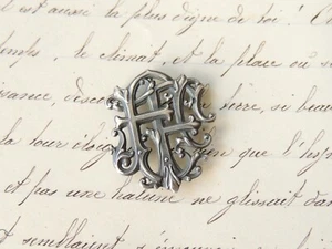 Superbe Monogramme en ARGENT massif F F initiale , shabby Art nouveau - Foto 1 di 2