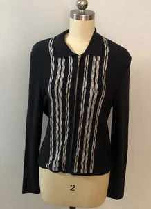 VTG Emanuel Ungaro Liberte Black Zipfront Collared Knit Cardigan Size Small - Picture 1 of 7