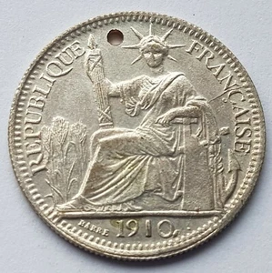 SCARCE French Indo-China 1910 Silver Coin - Picture 1 of 3