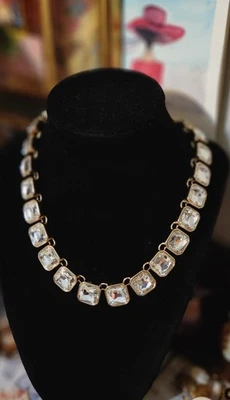 WHITE HOUSE BLACK MARKET FACETED SQUARE CRYSTALS NECKLACE GOLDTONE  - Image 1 of 4