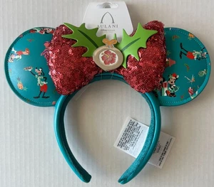 Disney Aulani Resort & Spa Hawaii Christmas Ears Headband Sequin Bow Plumeria - Picture 1 of 5