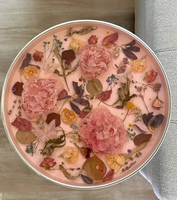 Mesa de centro resina epoxi rosa flores secas artesanía regalo mariposas  Foto 1 de 4