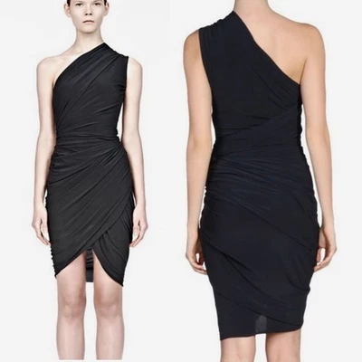 Alexander Wang Black Gray One Shoulder Ruched Mini Dress Cocktail Party 4 S - Image 1 of 4