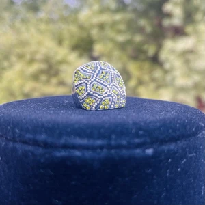 Designer Cocktail Ring Gr. 6 grün Kristall Sterling 925 groß quadratisch Bling Ring - Bild 1 von 6