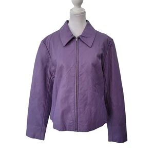 Metro Style Size L Purple Leather Jacket Full Zip Quilted Minimalist Statement - Picture 1 of 9