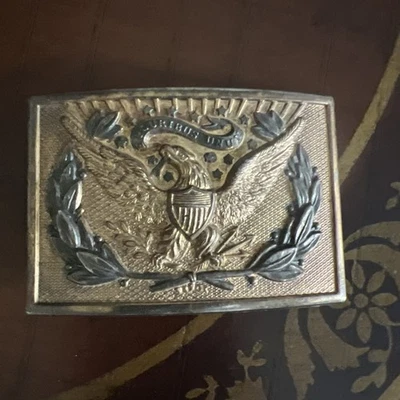 Vintage 1970s AHM 623 "E PLURIBUS UNUM" American Bald Eagle Brass Belt Buckle 3" - Image 1 of 4