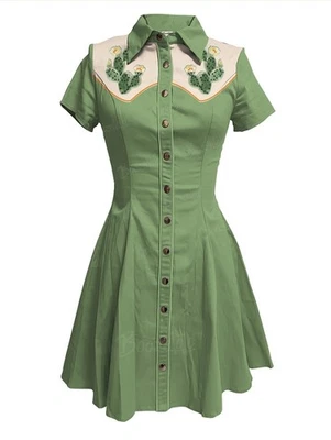 BoozeLele Western Dress – Retro Cactus, Green sz XL - 100% cotton - Image 1 of 3