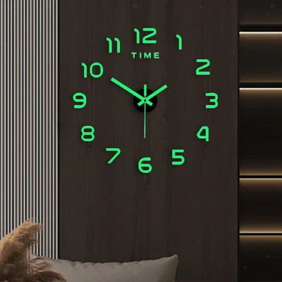 Luminous Wall Clock Stickers 3D Wall Acrylic Round Silent Non Ticking DIY Wall - image 1 of 4