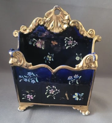 ANTIQUE MASON'S IRONSTONE MAZARINE BLUE HAND PAINTED FLOWERS CARD RACK C1820-25 - Image 1 of 4